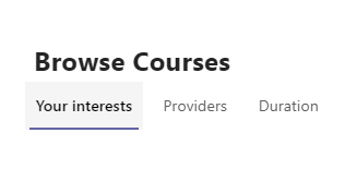 extract from Viva Learning home page showing the 3 groupings under the Browse Courses heading.