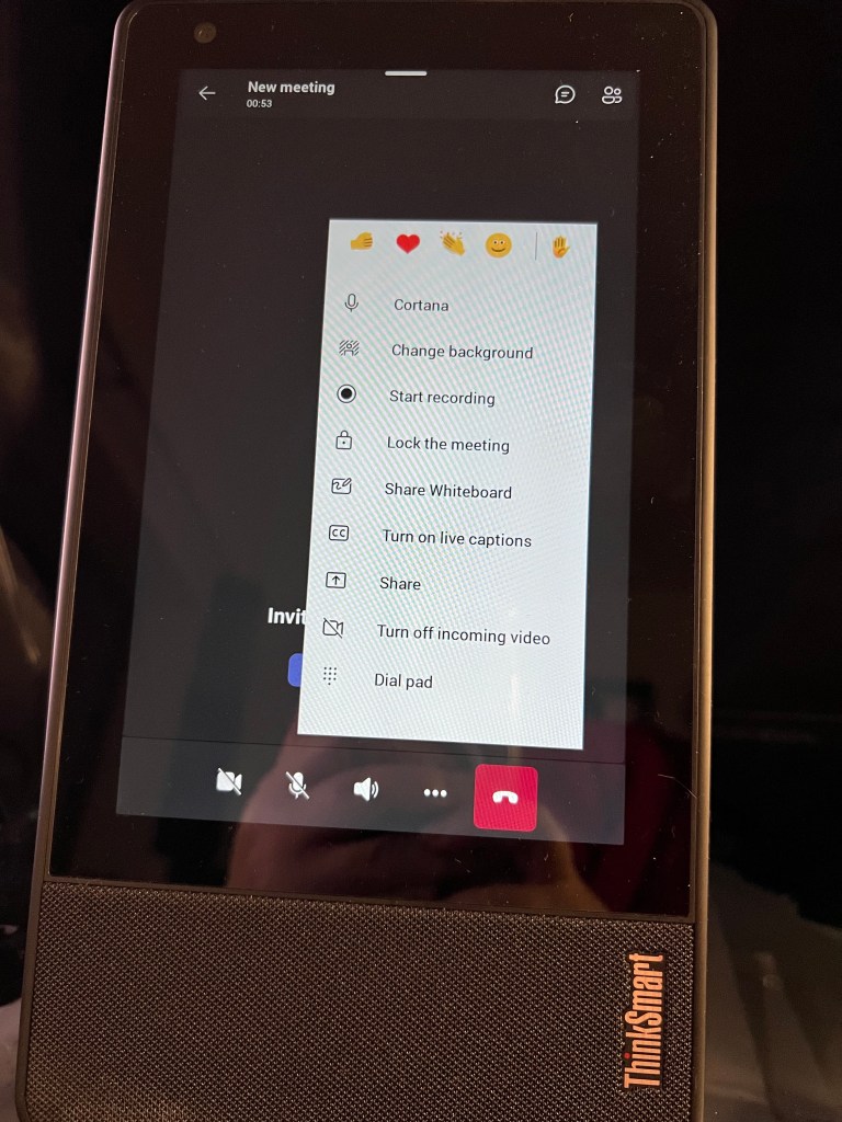 Portrait meeting showing menu from ... menu