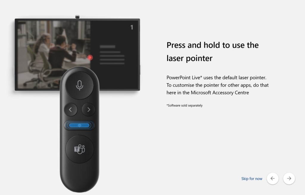 Press and hold laser button to use laser pointer in the presentation