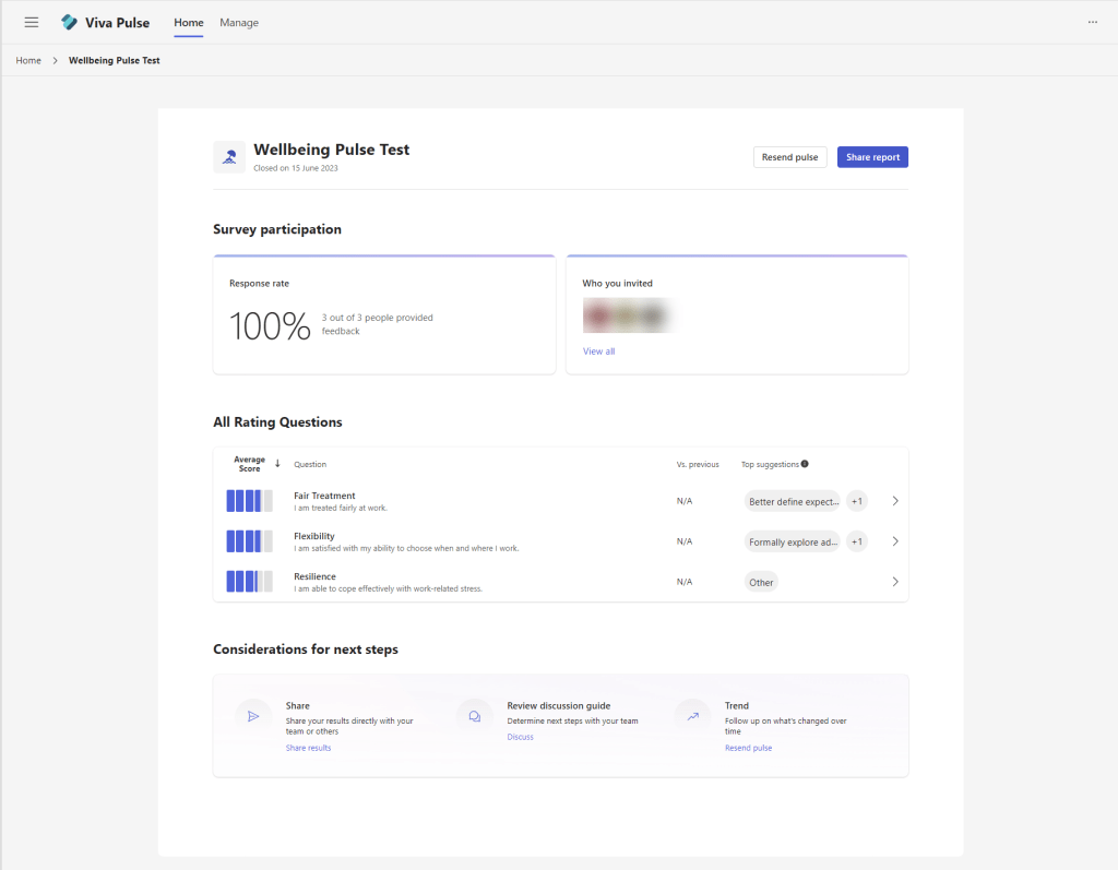 Summary of pulse survey